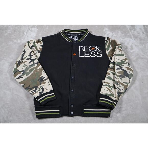 Young & Reckless Jacket Mens XL Black Camo Varsity Snap Button Streetwear Cult - Picture 1 of 6
